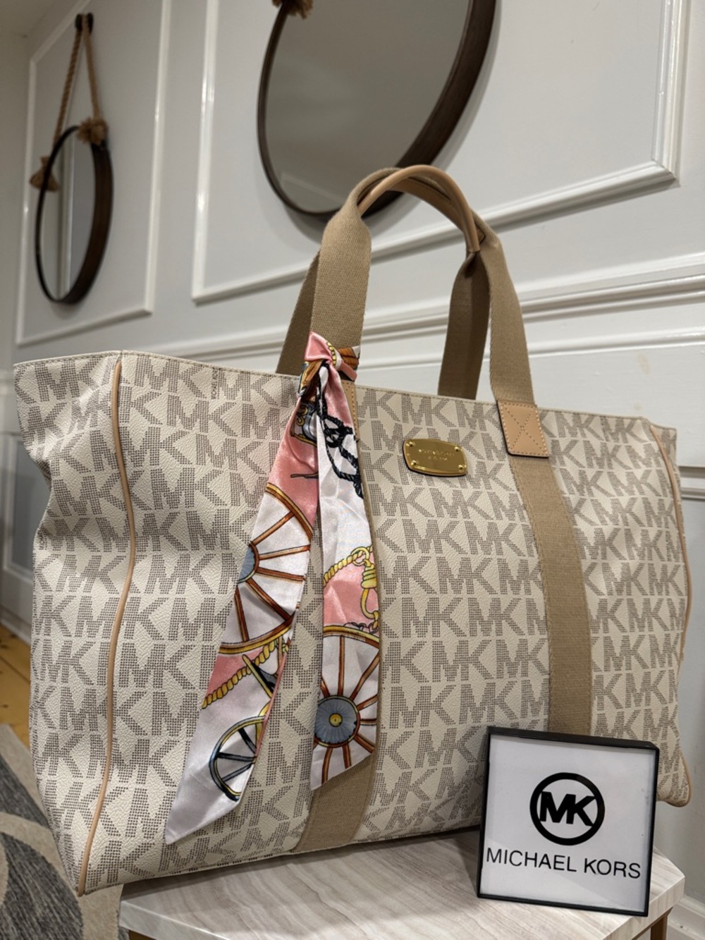Michael Kors Bag Oversized Jet Set Signature Travel Weekender Work Laptop Tote